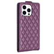 For iPhone 16 Pro Max Diamond Lattice Vertical Flip Leather Phone Case(Dark Purple)