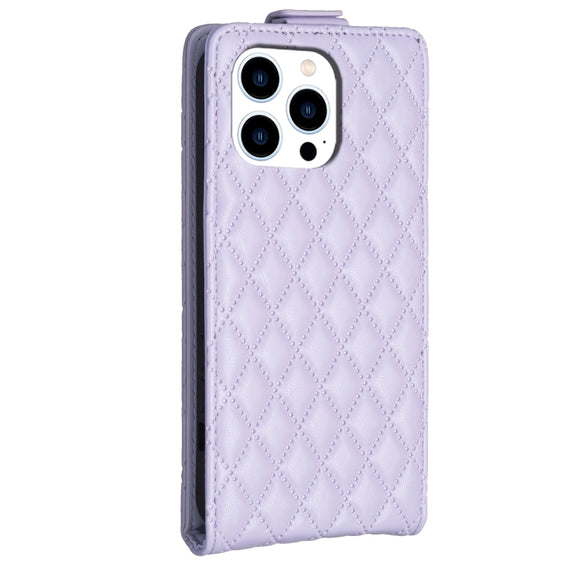 For iPhone 16 Pro Diamond Lattice Vertical Flip Leather Phone Case(Purple)