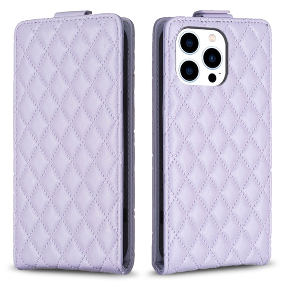 For iPhone 16 Pro Diamond Lattice Vertical Flip Leather Phone Case(Purple)