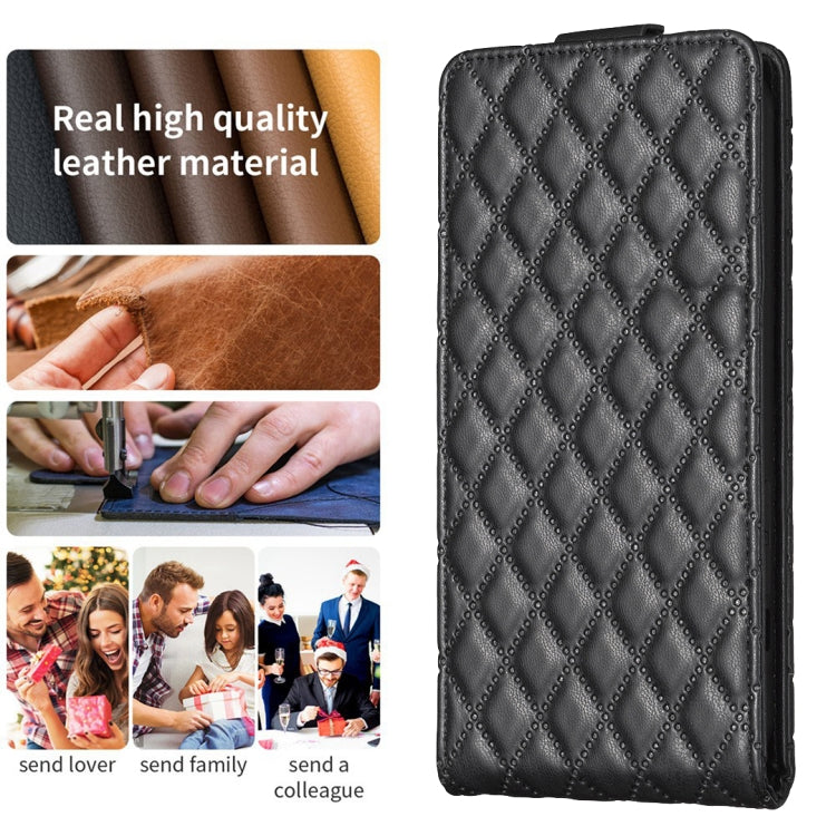For iPhone 16 Plus Diamond Lattice Vertical Flip Leather Phone Case(Black)
