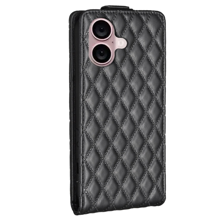 For iPhone 16 Plus Diamond Lattice Vertical Flip Leather Phone Case(Black)