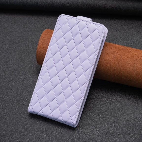 For iPhone 16 Diamond Lattice Vertical Flip Leather Phone Case(Purple)