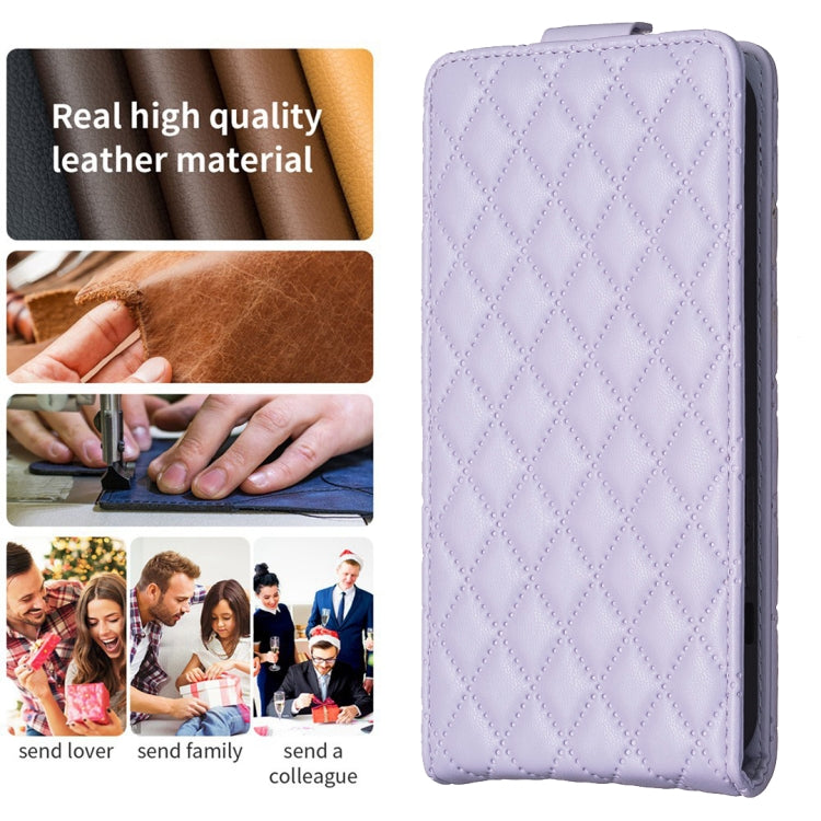 For iPhone 16 Diamond Lattice Vertical Flip Leather Phone Case(Purple)