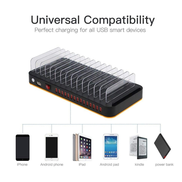 WLX-815P 180W 15 Ports USB Fast Charging Dock Smart Charger with Holder, EU Plug