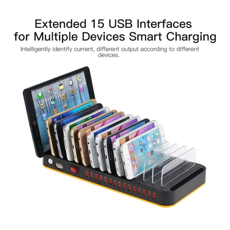 WLX-815P 180W 15 Ports USB Fast Charging Dock Smart Charger with Holder, EU Plug