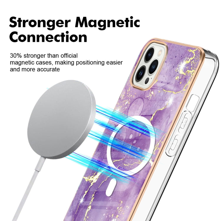 For iPhone 13 Pro Marble Pattern Dual-side IMD Magsafe TPU Phone Case(Purple 002)
