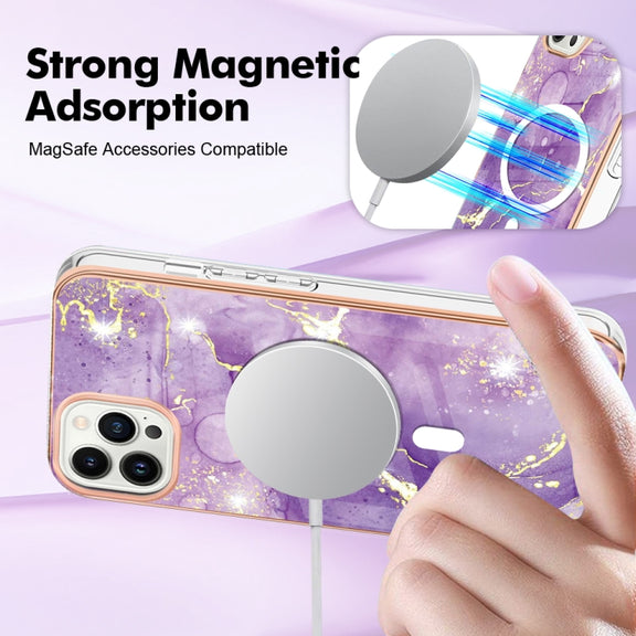 For iPhone 13 Pro Marble Pattern Dual-side IMD Magsafe TPU Phone Case(Purple 002)