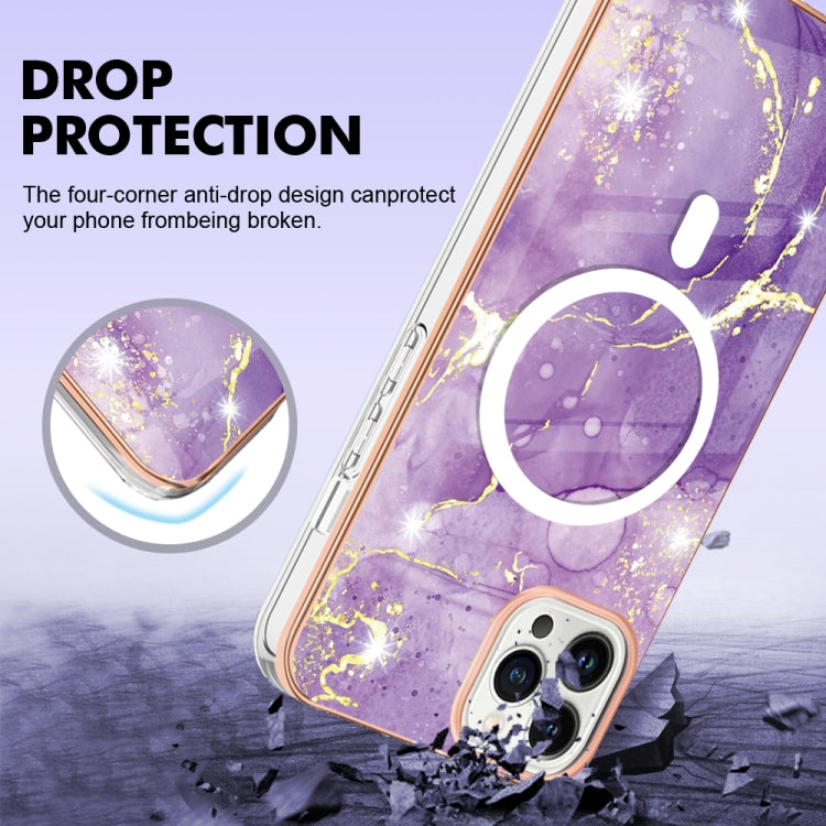 For iPhone 13 Pro Marble Pattern Dual-side IMD Magsafe TPU Phone Case(Purple 002)