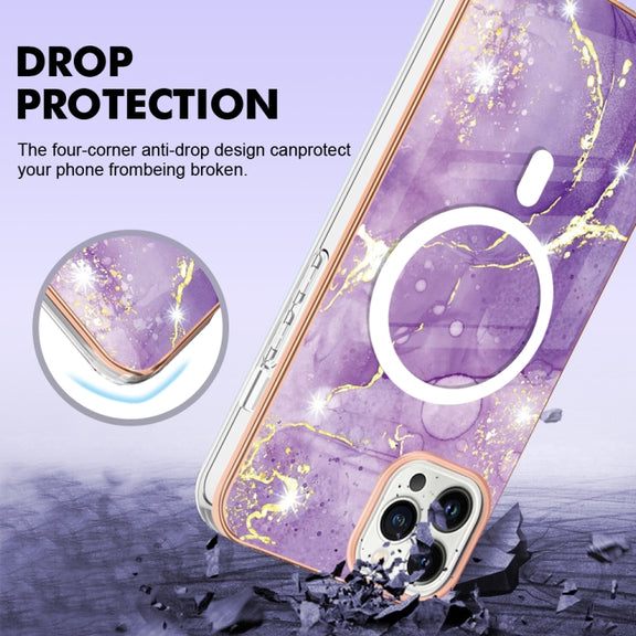 For iPhone 13 Pro Marble Pattern Dual-side IMD Magsafe TPU Phone Case(Purple 002)