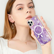 For iPhone 13 Pro Marble Pattern Dual-side IMD Magsafe TPU Phone Case(Purple 002)