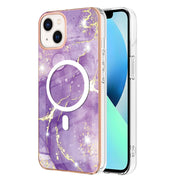 For iPhone 15 Plus Marble Pattern Dual-side IMD Magsafe TPU Phone Case(Purple 002)