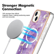 For iPhone 15 Plus Marble Pattern Dual-side IMD Magsafe TPU Phone Case(Purple 002)