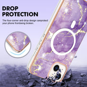 For iPhone 15 Plus Marble Pattern Dual-side IMD Magsafe TPU Phone Case(Purple 002)