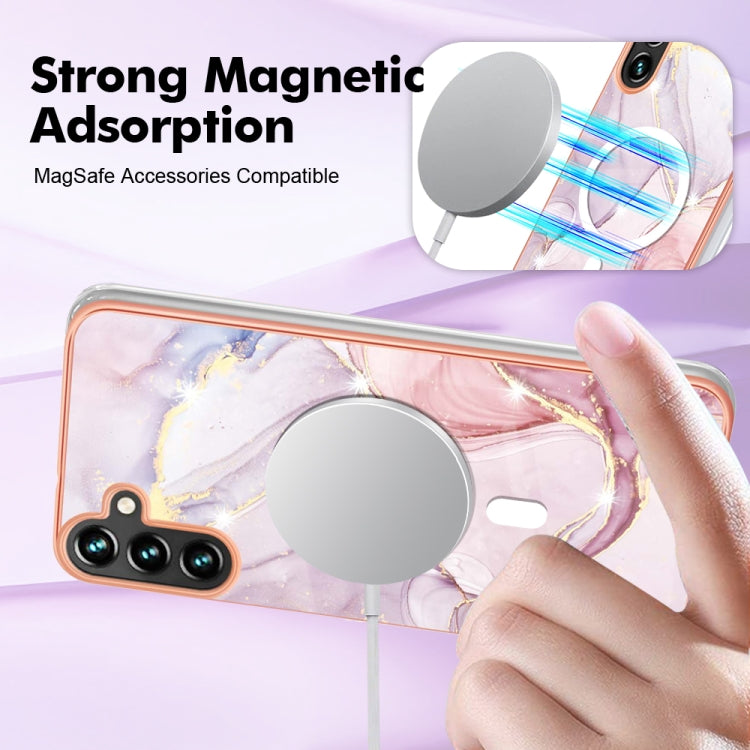 For Samsung Galaxy A34 5G Marble Pattern Dual-side IMD Magsafe TPU Phone Case(Rose Gold 005)