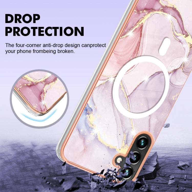 For Samsung Galaxy A34 5G Marble Pattern Dual-side IMD Magsafe TPU Phone Case(Rose Gold 005)