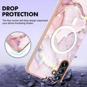 For Samsung Galaxy A34 5G Marble Pattern Dual-side IMD Magsafe TPU Phone Case(Rose Gold 005)