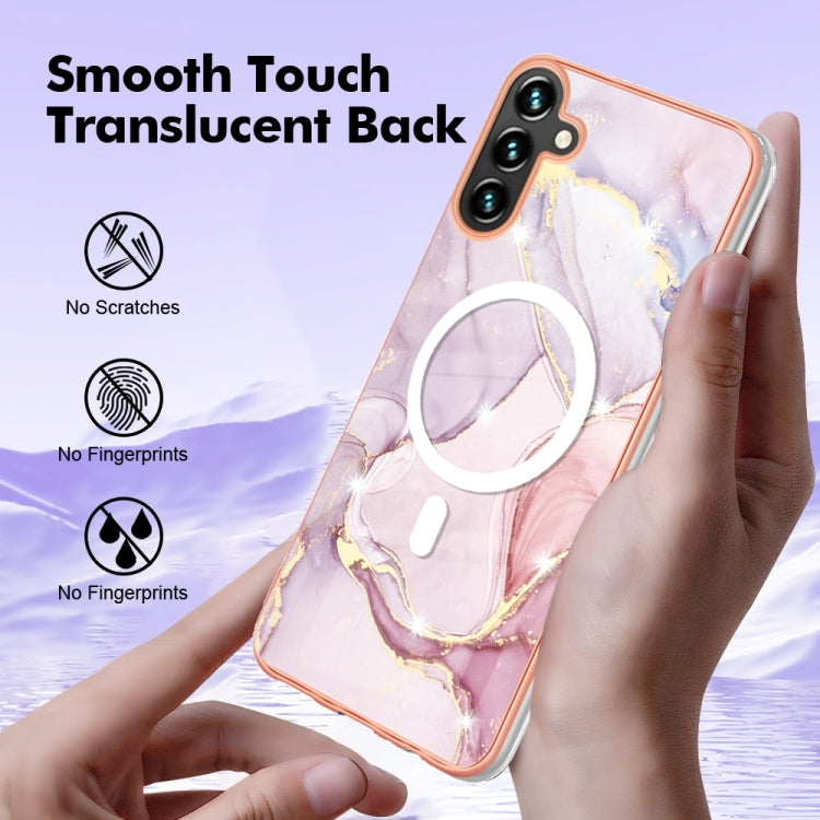 For Samsung Galaxy A34 5G Marble Pattern Dual-side IMD Magsafe TPU Phone Case(Rose Gold 005)