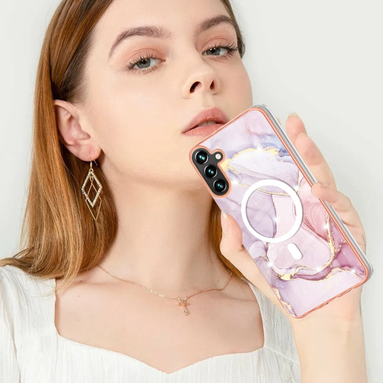 For Samsung Galaxy A34 5G Marble Pattern Dual-side IMD Magsafe TPU Phone Case(Rose Gold 005)