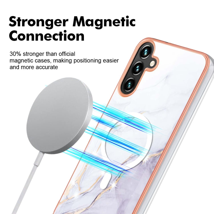 For Samsung Galaxy A34 5G Marble Pattern Dual-side IMD Magsafe TPU Phone Case(White 006)