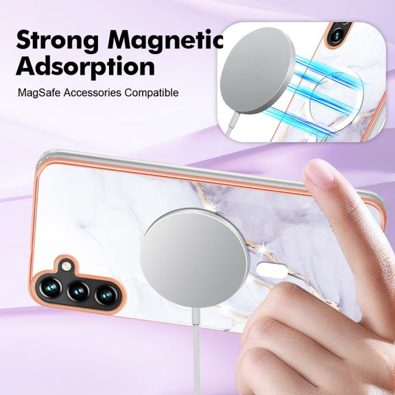 For Samsung Galaxy A34 5G Marble Pattern Dual-side IMD Magsafe TPU Phone Case(White 006)
