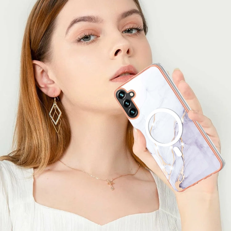 For Samsung Galaxy A34 5G Marble Pattern Dual-side IMD Magsafe TPU Phone Case(White 006)