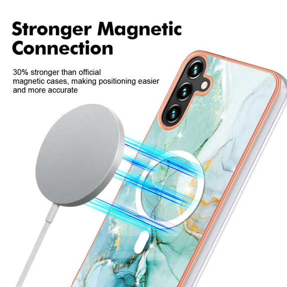For Samsung Galaxy A34 5G Marble Pattern Dual-side IMD Magsafe TPU Phone Case(Green 003)