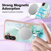 For Samsung Galaxy A34 5G Marble Pattern Dual-side IMD Magsafe TPU Phone Case(Green 003)