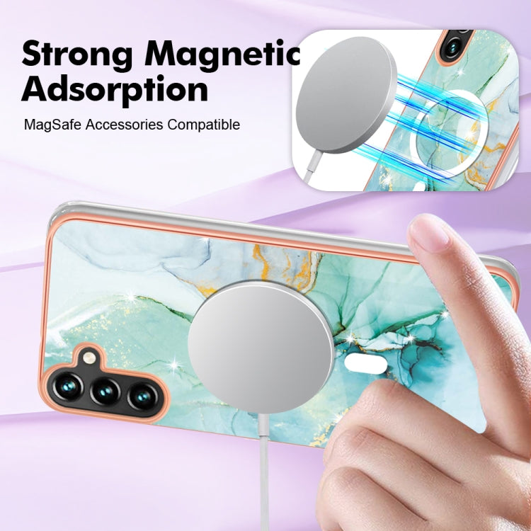 For Samsung Galaxy A34 5G Marble Pattern Dual-side IMD Magsafe TPU Phone Case(Green 003)