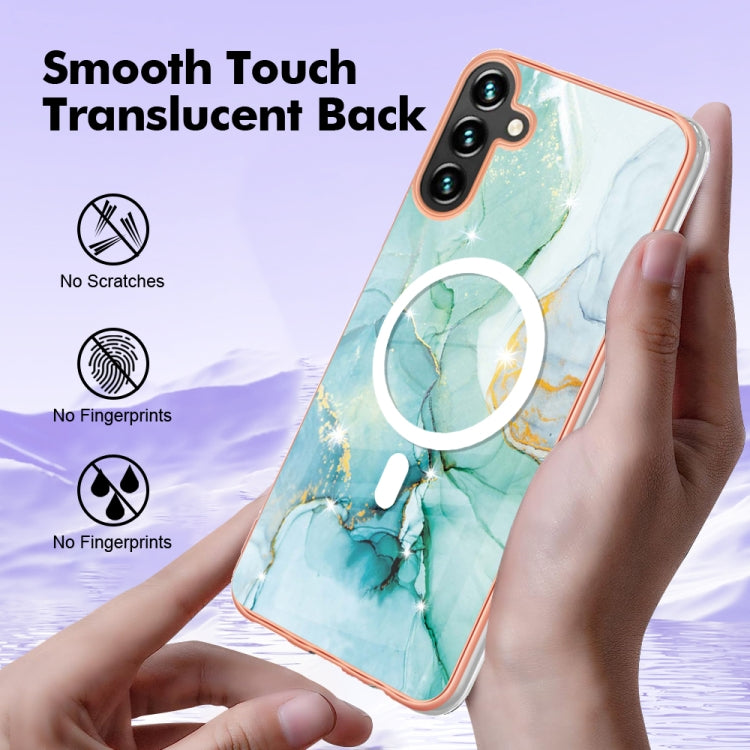 For Samsung Galaxy A34 5G Marble Pattern Dual-side IMD Magsafe TPU Phone Case(Green 003)