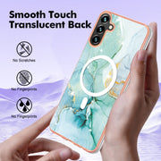 For Samsung Galaxy A34 5G Marble Pattern Dual-side IMD Magsafe TPU Phone Case(Green 003)