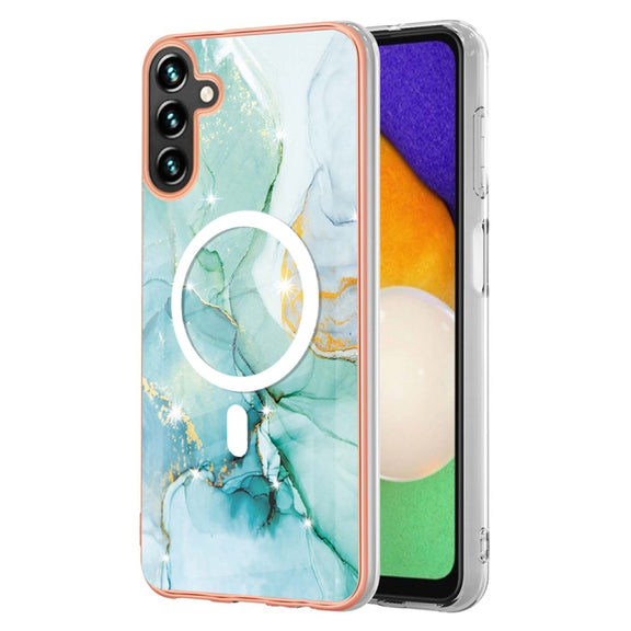 For Samsung Galaxy A34 5G Marble Pattern Dual-side IMD Magsafe TPU Phone Case(Green 003)