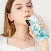 For Samsung Galaxy A34 5G Marble Pattern Dual-side IMD Magsafe TPU Phone Case(Green 003)