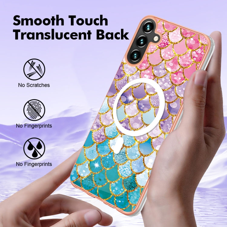 For Samsung Galaxy A34 5G Marble Pattern Dual-side IMD Magsafe TPU Phone Case(Colorful Scales)