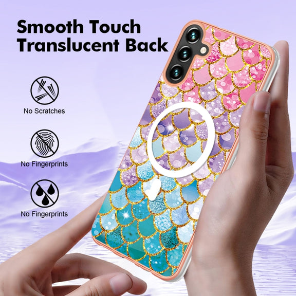 For Samsung Galaxy A34 5G Marble Pattern Dual-side IMD Magsafe TPU Phone Case(Colorful Scales)