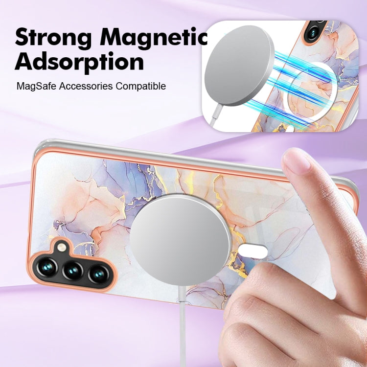 For Samsung Galaxy A34 5G Marble Pattern Dual-side IMD Magsafe TPU Phone Case(White Marble)
