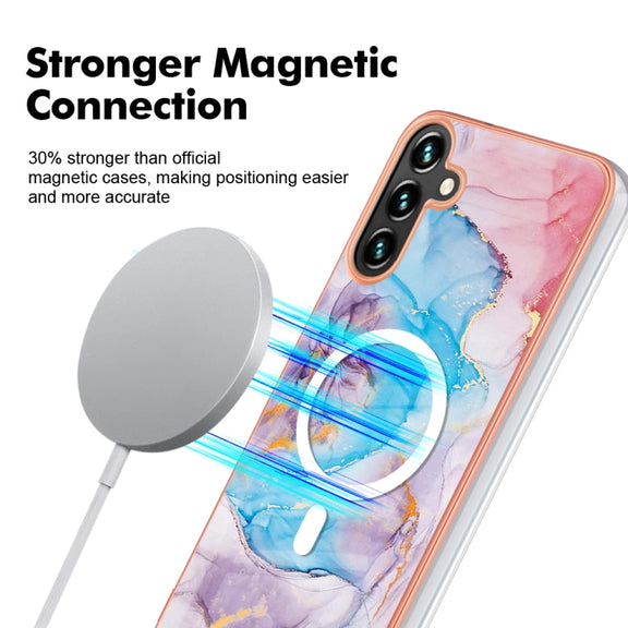 For Samsung Galaxy A34 5G Marble Pattern Dual-side IMD Magsafe TPU Phone Case(Blue Marble)