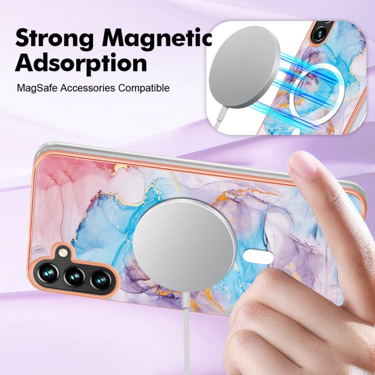 For Samsung Galaxy A34 5G Marble Pattern Dual-side IMD Magsafe TPU Phone Case(Blue Marble)