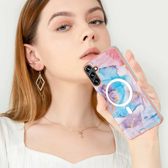 For Samsung Galaxy A34 5G Marble Pattern Dual-side IMD Magsafe TPU Phone Case(Blue Marble)