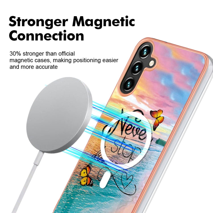 For Samsung Galaxy A34 5G Marble Pattern Dual-side IMD Magsafe TPU Phone Case(Dream Butterfly)