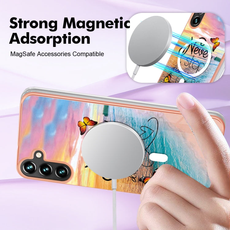 For Samsung Galaxy A34 5G Marble Pattern Dual-side IMD Magsafe TPU Phone Case(Dream Butterfly)