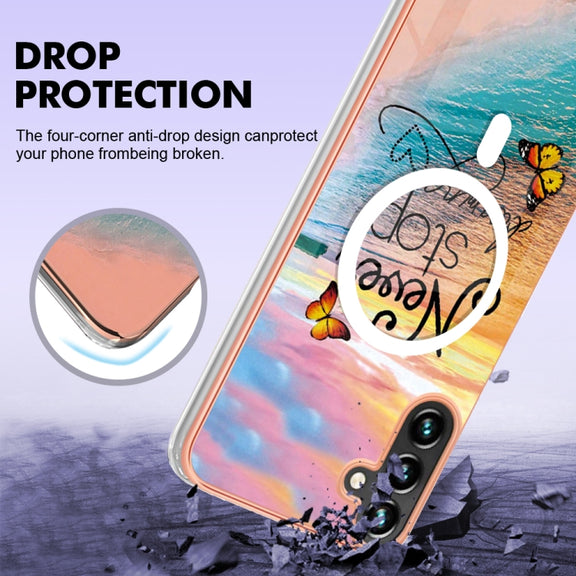 For Samsung Galaxy A34 5G Marble Pattern Dual-side IMD Magsafe TPU Phone Case(Dream Butterfly)