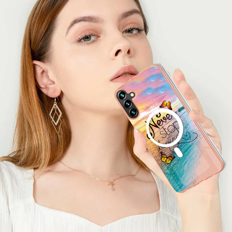 For Samsung Galaxy A34 5G Marble Pattern Dual-side IMD Magsafe TPU Phone Case(Dream Butterfly)