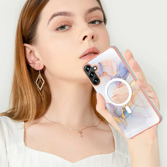 For Samsung Galaxy A54 5G Marble Pattern Dual-side IMD Magsafe TPU Phone Case(White Marble)