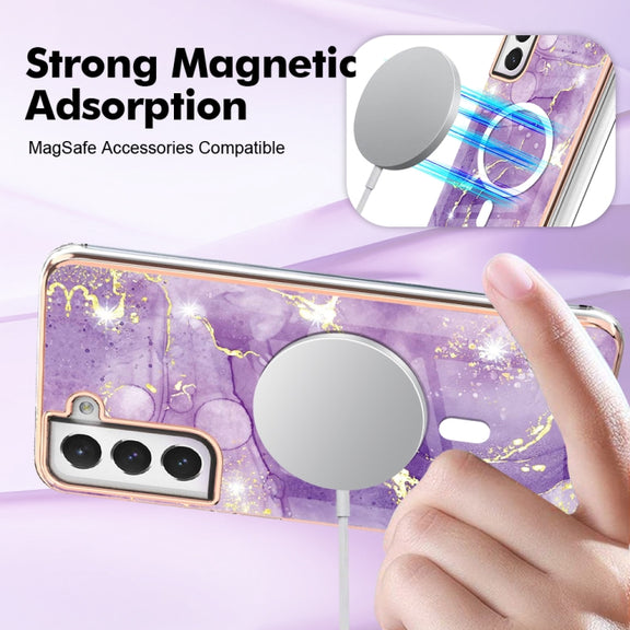 For Samsung Galaxy S21 FE 5G Marble Pattern Dual-side IMD Magsafe TPU Phone Case(Purple 002)