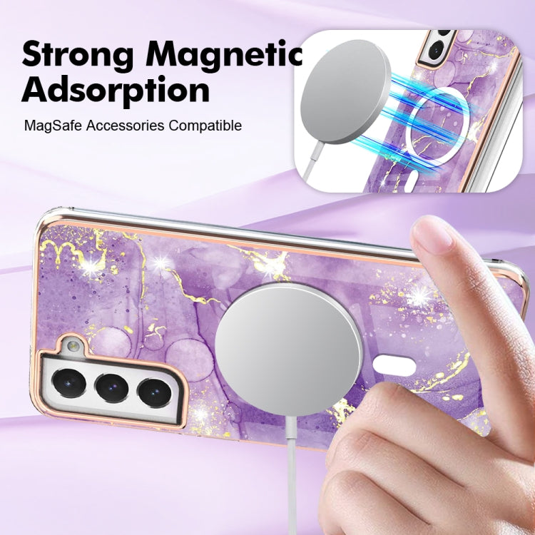 For Samsung Galaxy S21 FE 5G Marble Pattern Dual-side IMD Magsafe TPU Phone Case(Purple 002)