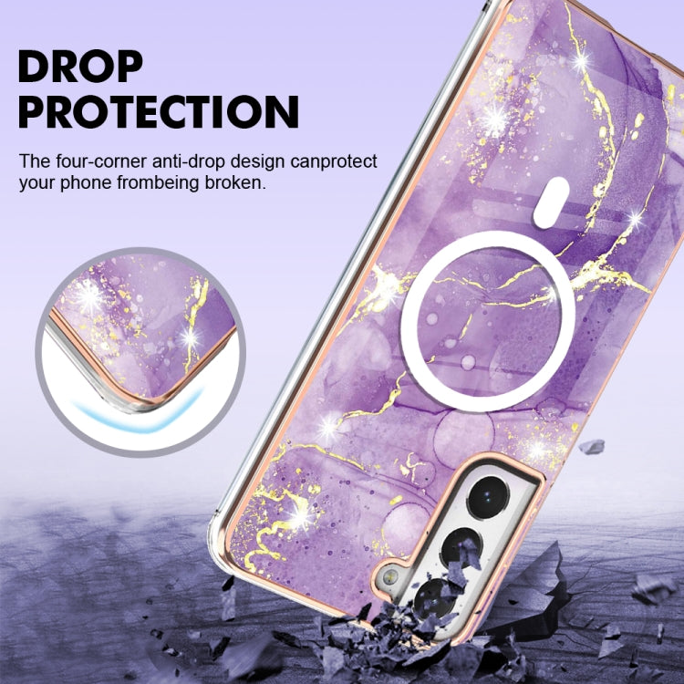 For Samsung Galaxy S21 FE 5G Marble Pattern Dual-side IMD Magsafe TPU Phone Case(Purple 002)