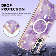 For Samsung Galaxy S21 FE 5G Marble Pattern Dual-side IMD Magsafe TPU Phone Case(Purple 002)