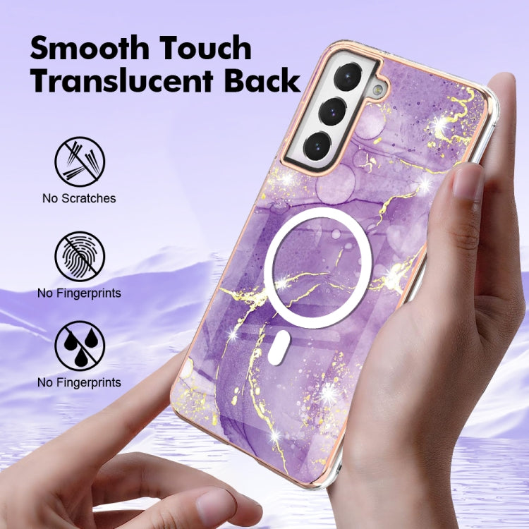 For Samsung Galaxy S21 FE 5G Marble Pattern Dual-side IMD Magsafe TPU Phone Case(Purple 002)