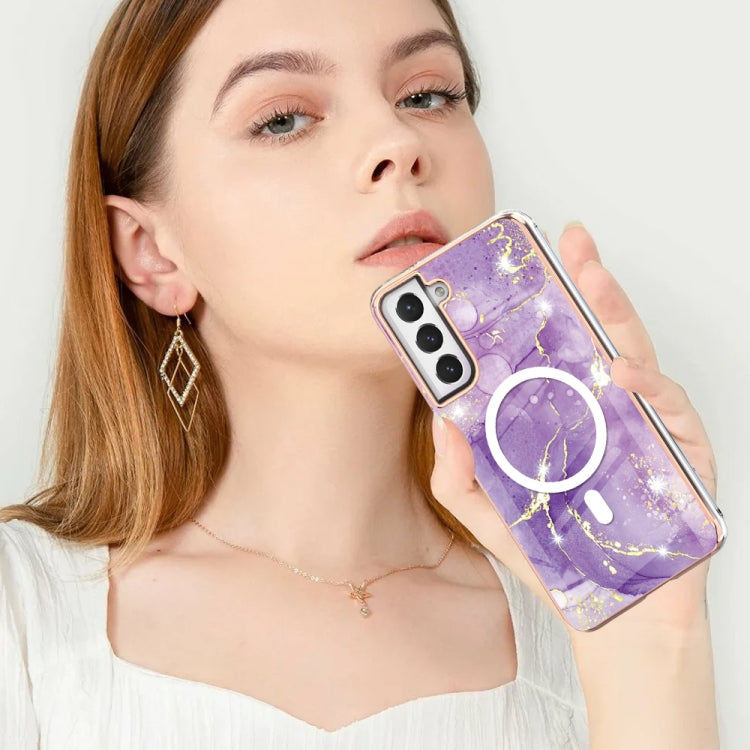 For Samsung Galaxy S21 FE 5G Marble Pattern Dual-side IMD Magsafe TPU Phone Case(Purple 002)