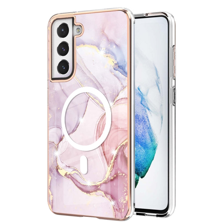 For Samsung Galaxy S21 FE 5G Marble Pattern Dual-side IMD Magsafe TPU Phone Case(Rose Gold 005)